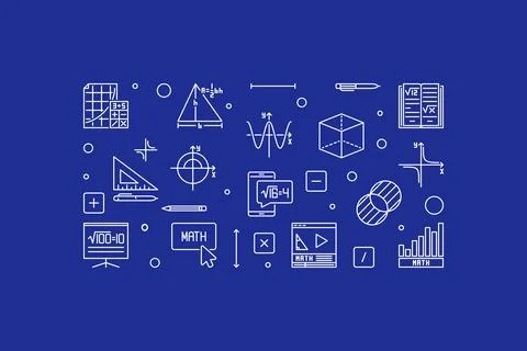 Mathematical Sciences concept vector thin line horizontal banner - Math ill.. Stock Illustration