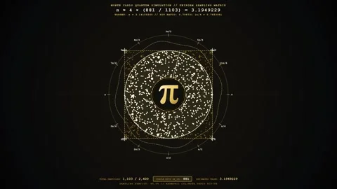 Mathematical simulation calculating pi with golden particle flow hud. 4K 스톡 동영상 346767068