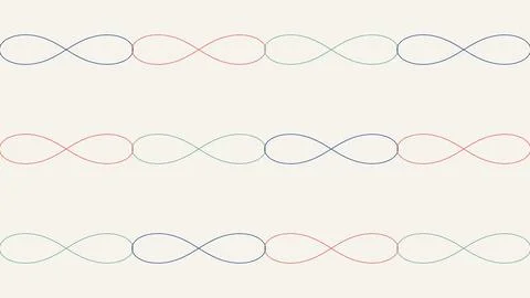 Mathematical sine wave patterns in three color variations on white background Stock Illustration