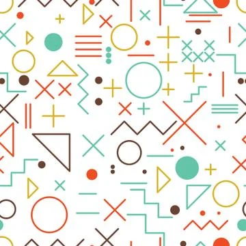 Mathematical symbols seamless pattern with simple colorful geome Stock Illustration