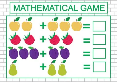 Mathematical task for children (counting, addition), education. Vector illust イラスト素材