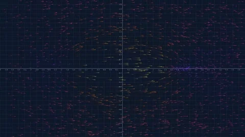 Mathematical vector field simulation with glowing particle flow on coordinate Stock Footage 347276853
