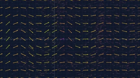 Mathematical vector field simulation with yellow arrows on a grid 스톡 동영상 346812168