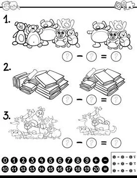 Mathematical worksheet for coloring Black and White Cartoon Illustration o... Stock Photos