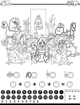 Mathematical worksheet for coloring Black and White Cartoon Illustration o... Stock Photos