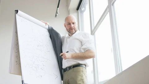Mathematician Considering Sth and Writing on a Board Stock Footage 73120757