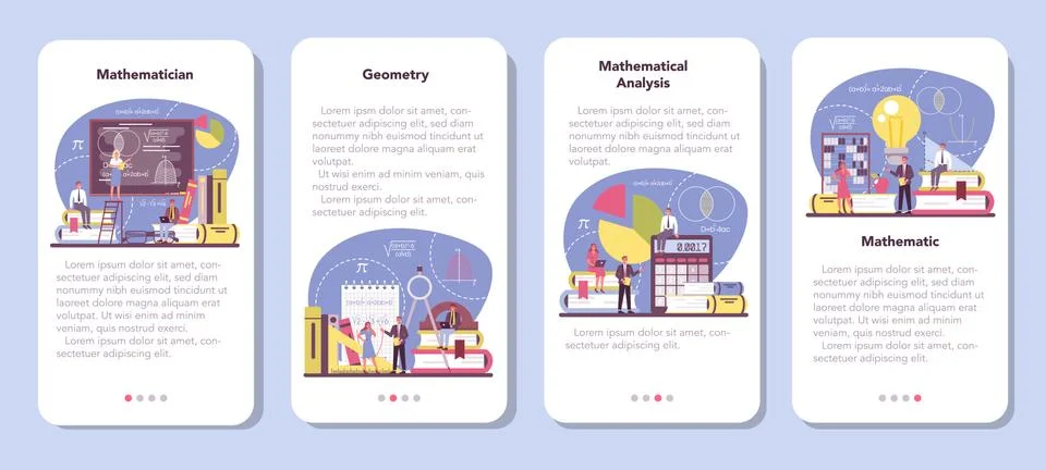 Mathematician mobile application banner set. Mathematician seek Stock Illustration