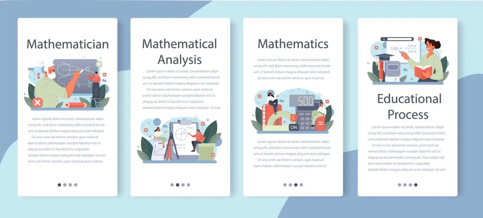Mathematician mobile application banner set. Mathematician seek Stock Illustration