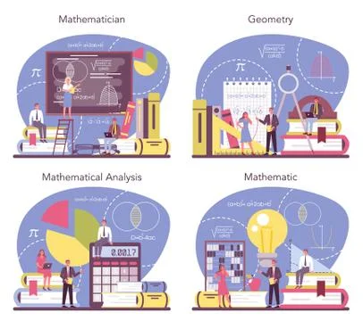 Mathematician set. Mathematician seek and use scientific pattern Ilustración de archivo
