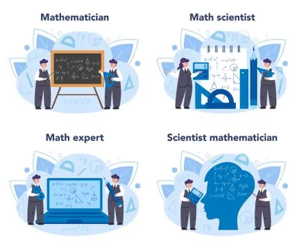Mathematician set. Mathematician use scientific pattern formulate calculation. Stock Illustration