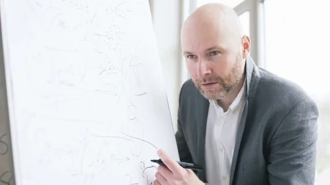 Mathematician Thinking Deeply and Writing on a Board Stock Footage 73121290