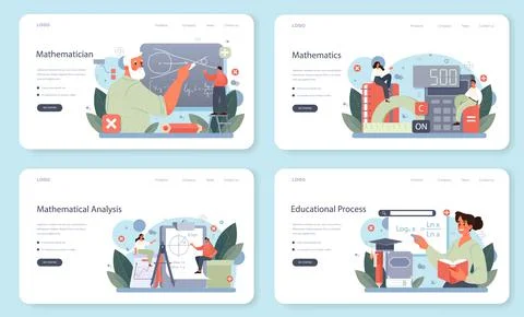 Mathematician web banner or landing page set. Mathematician seek Stock Illustration