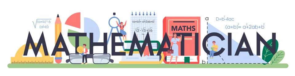Mathematician ypographic header. Learning mathematics, idea of education Stock Illustration