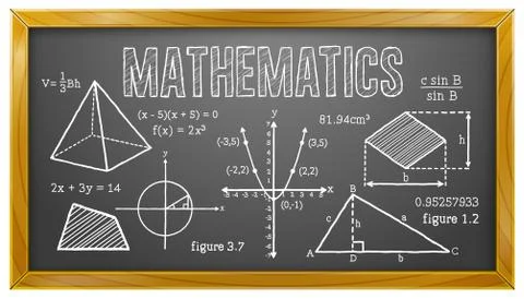 Mathematics, Algebra, Geometry, Trigonometry, Blackboard Illustrazione stock