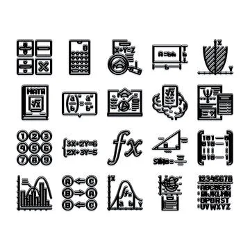 Mathematics and education icon set with formulas Stock Illustration