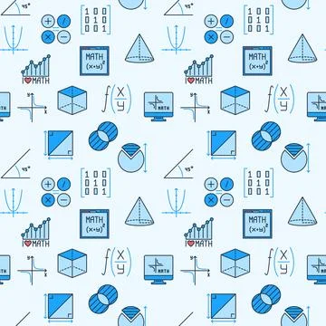 Mathematics blue seamless pattern - Science vector creative background Illustrazione stock