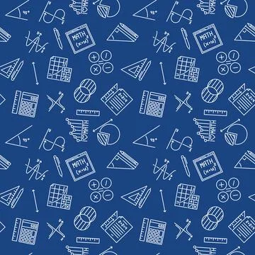 Mathematics blue simple pattern - Algebra Education vector seamless backgroun Stock Illustration