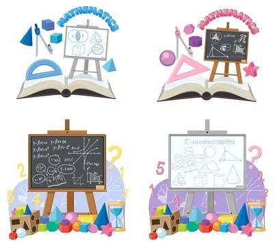 Mathematics class objects and elements set Stock Illustration