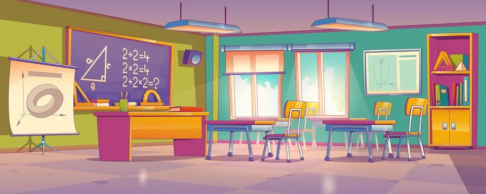 Mathematics classroom interior, school class room Illustrazione stock