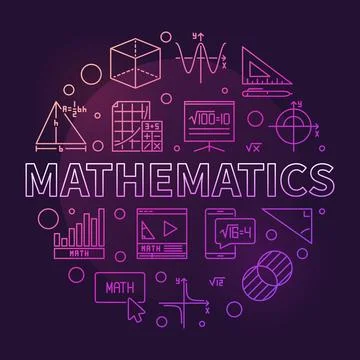 Mathematics concept vector thin line round creative banner - Math illustratio Stock Illustration