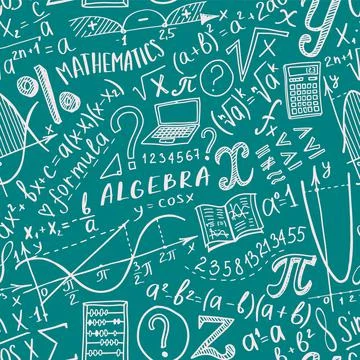 Mathematics doodle seamless pattern. Back to school hand drawn background for Illustrazione stock