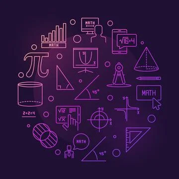 Mathematics Education concept vector line round colored banner. Math circul.. 스톡 일러스트