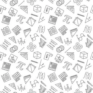 Mathematics Education outline seamless pattern - Math vector background Stock Illustration
