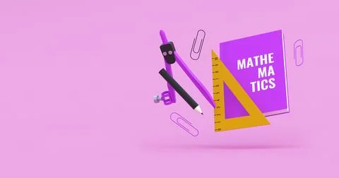 Mathematics education tools in pink background 3d render Stock Illustration