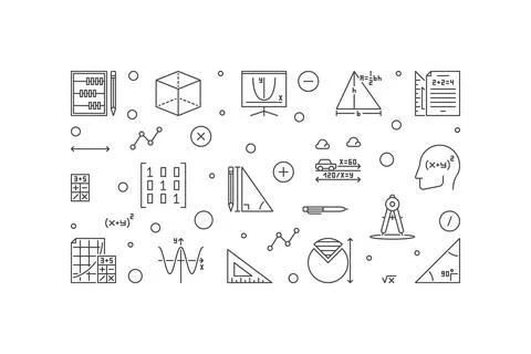 Mathematics Education vector outline horizontal banner - Math minimal illus.. Stock Illustration