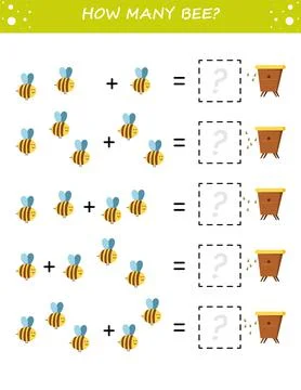 Mathematics educational game for children. Learning counting, addition worksh Illustrazione stock