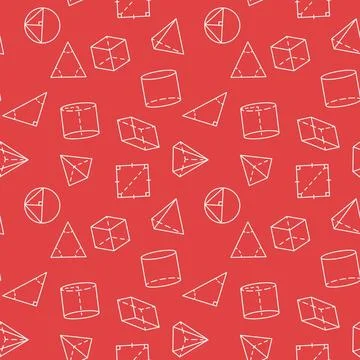 Mathematics Figures red seamless pattern in line style. Geometry Education .. Illustrazione stock