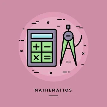 Mathematics, flat design thin line banner Stock Illustration