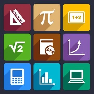 Mathematics Flat Icons Set Stock Illustration