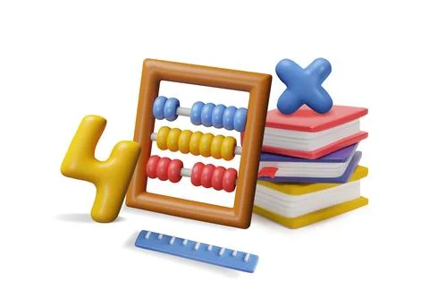 Mathematics, geometric and arithmetic education school supplies, Abacus, books Stock Illustration
