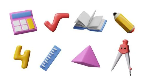 Mathematics, geometric and arithmetic education school supplies, calculator Stock Illustration