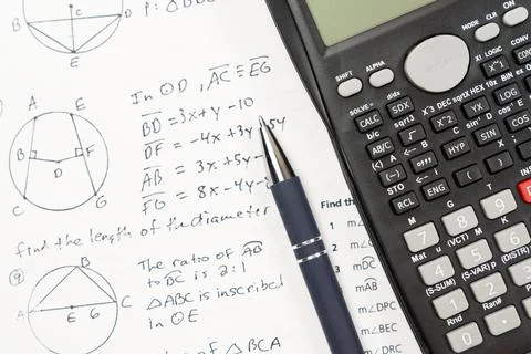 Mathematics geometry homework essentials Stock Photos