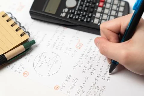 Mathematics geometry homework essentials Stock Photos