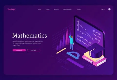 Mathematics isometric landing page. Math science Stock Illustration