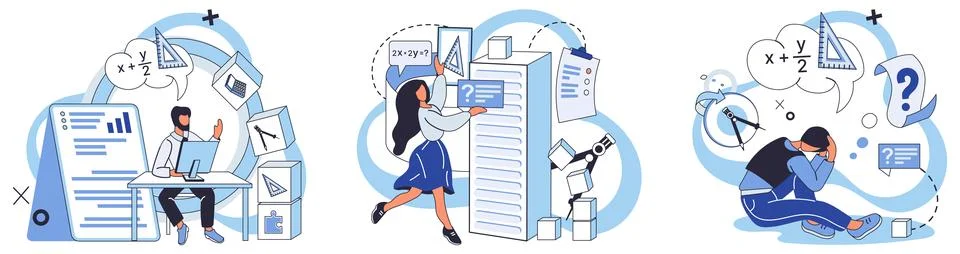 Mathematics. To learn mathematics is to decode language numbers, unlocking Stock Illustration