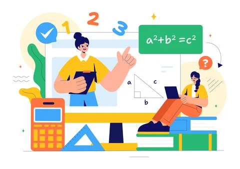 Mathematics Learning Vector Illustration Featuring School Supplies or Stati.. Stock Illustration