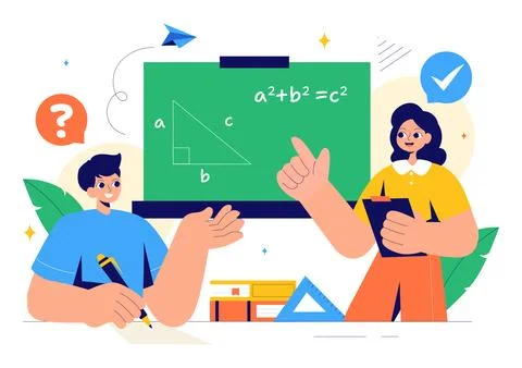 Mathematics Learning Vector Illustration Featuring School Supplies or Stati.. Stock Illustration