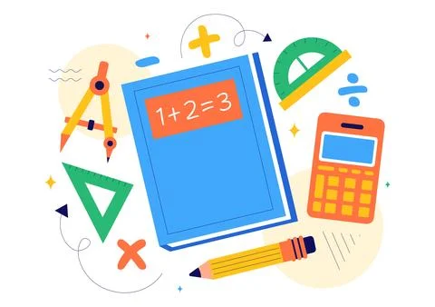Mathematics Learning Vector Illustration Featuring School Supplies or Stati.. Illustrazione stock