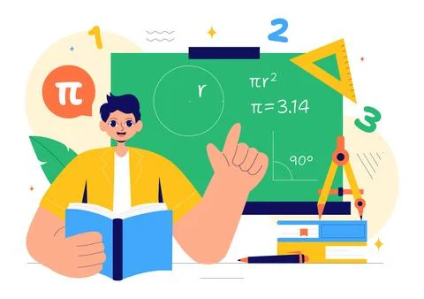Mathematics Learning Vector Illustration Featuring School Supplies or Stati.. Stock Illustration