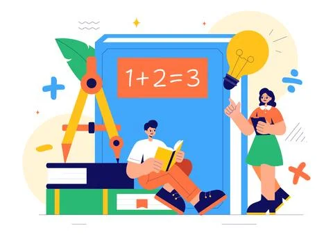 Mathematics Learning Vector Illustration Featuring School Supplies or Stati.. Stock Illustration