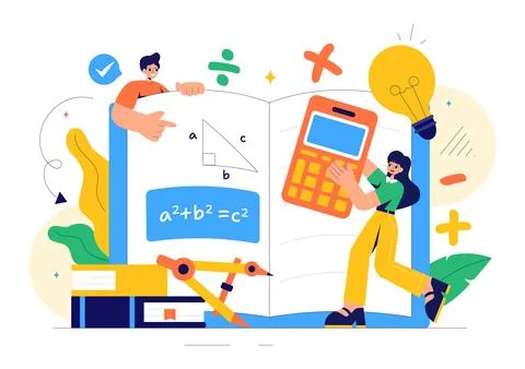 Mathematics Learning Vector Illustration Featuring School Supplies or Stati.. Stock Illustration