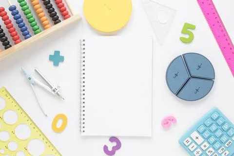 Mathematics with numbers copy space empty notepad Stock Photos