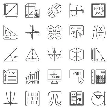 Mathematics outline icons set - Math and Algebra Education vector symbols 스톡 일러스트