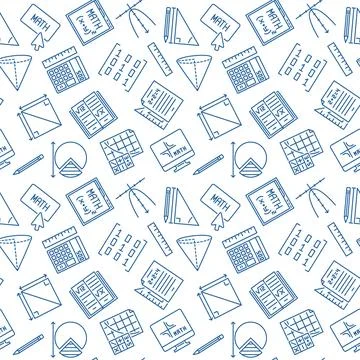 Mathematics outline minimal seamless pattern - Math Education vector backgrou Illustrazione stock
