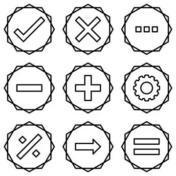 Mathematics right wrong correct zigzag outline icon set Stock Illustration