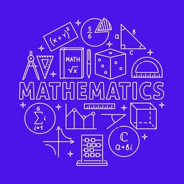 Mathematics round concept poster in line style Stock Illustration